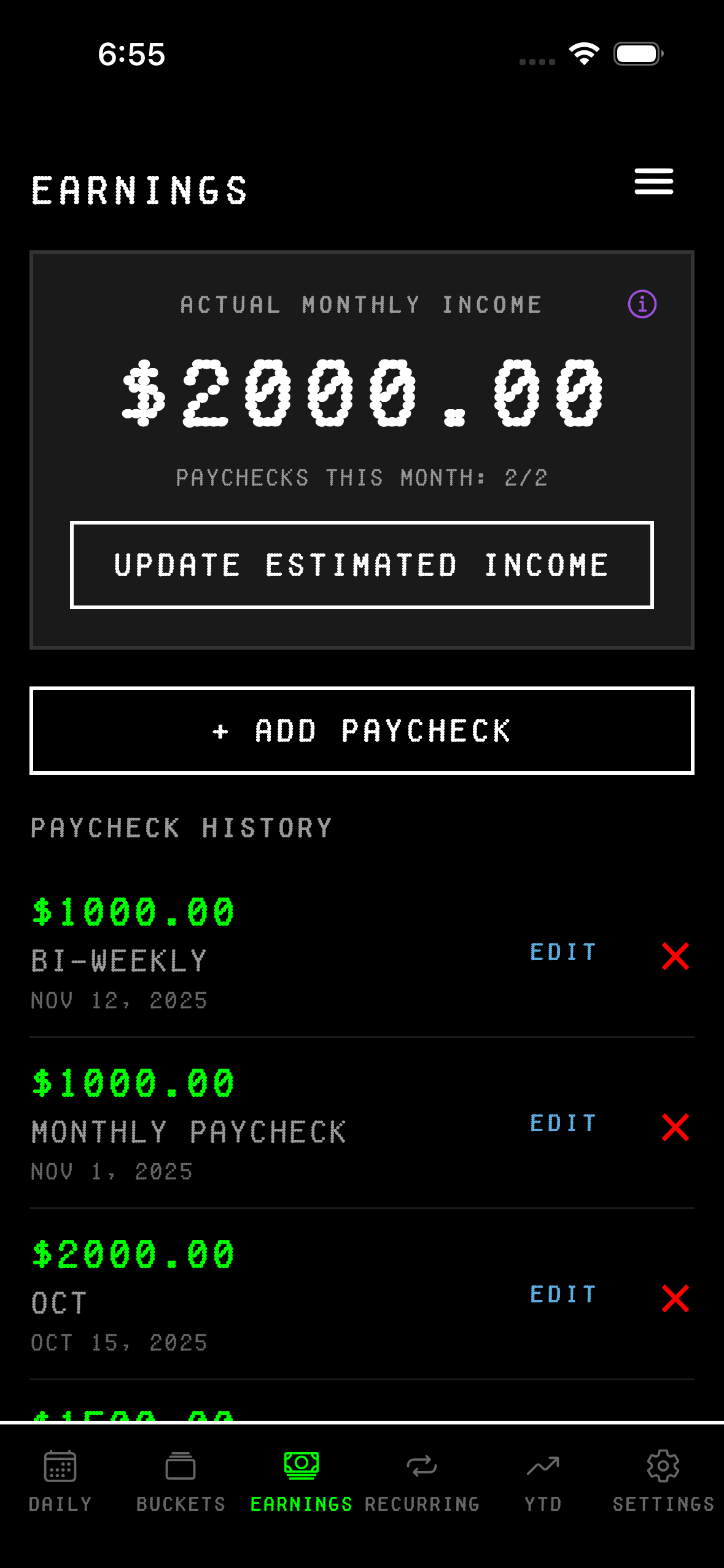 Monthly income estimate