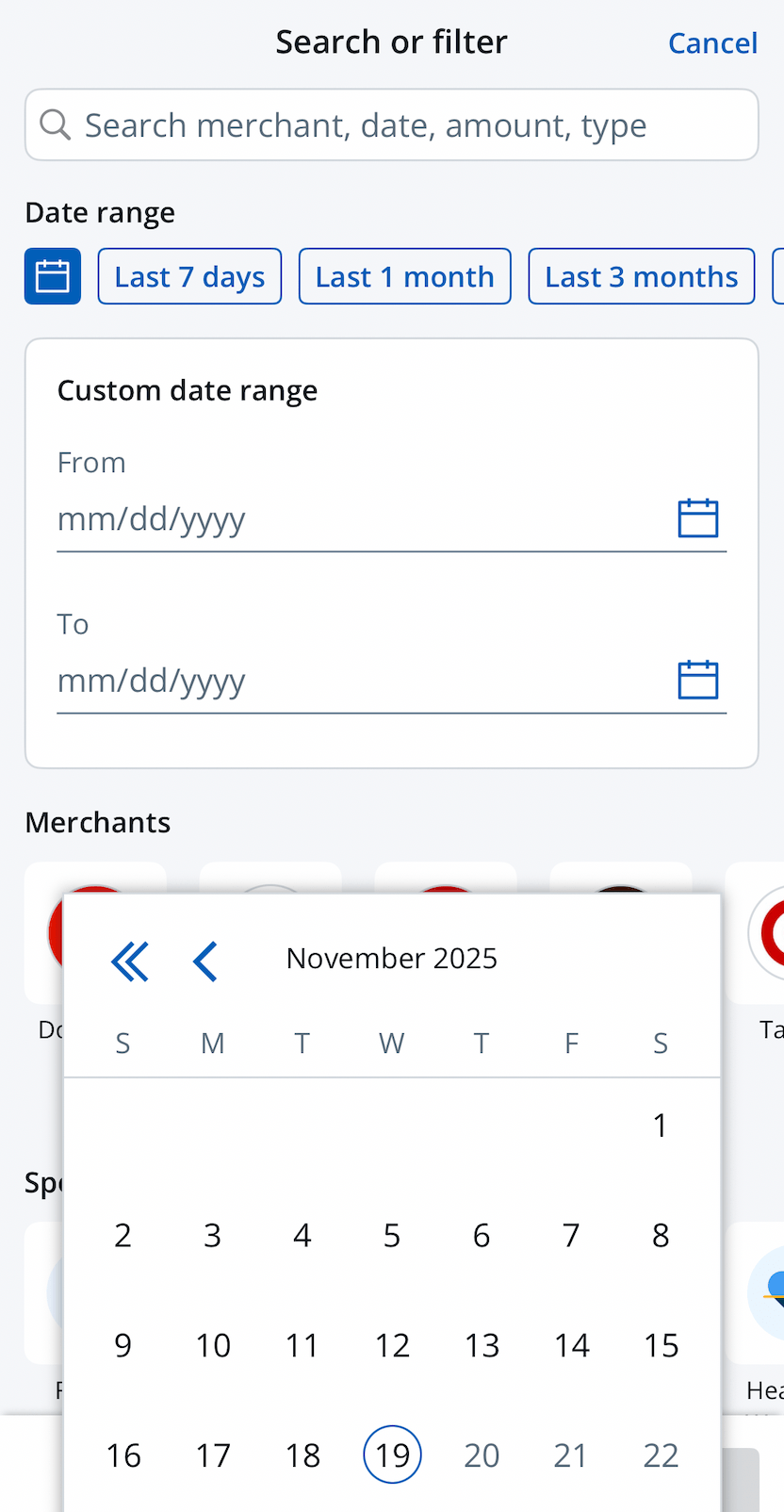 Calendar widget from my bank