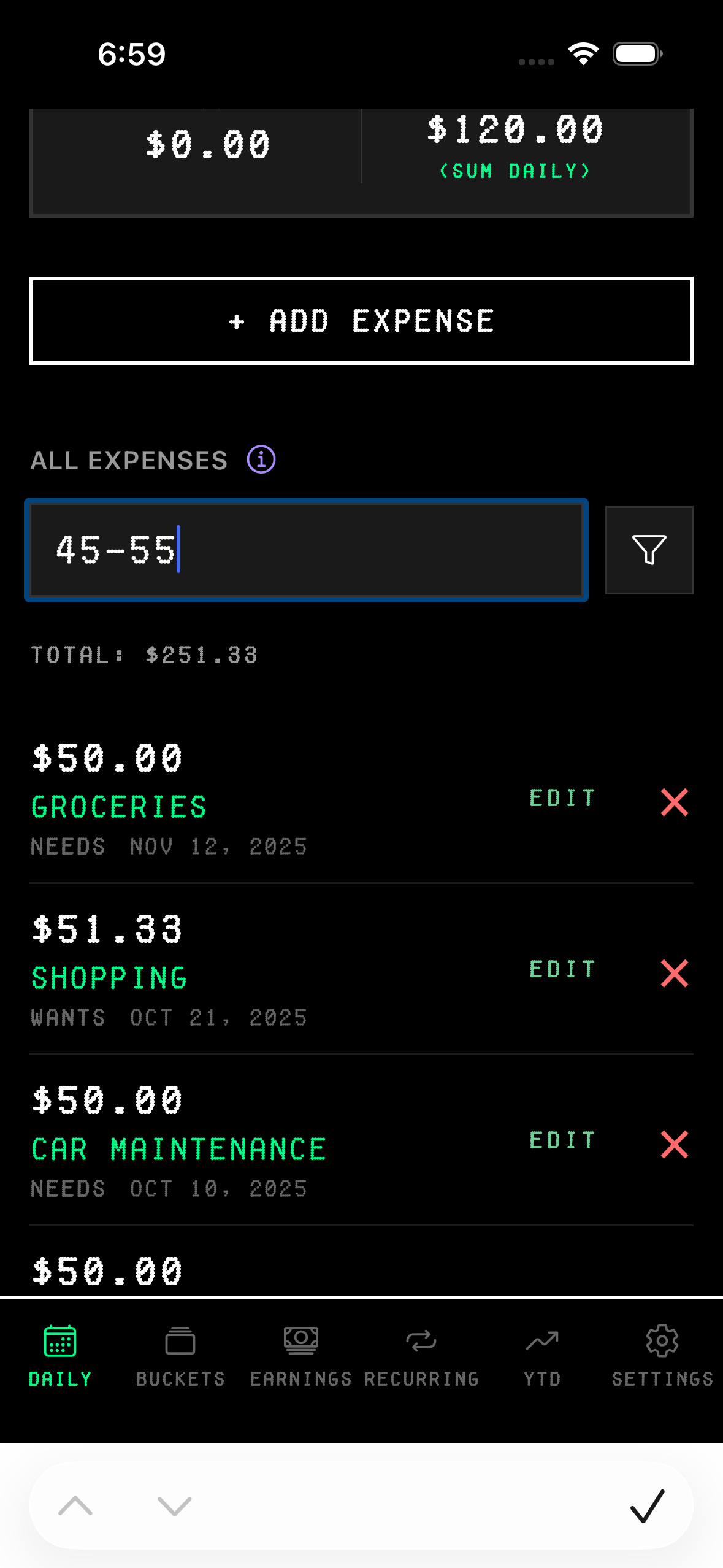 Search by amount range example